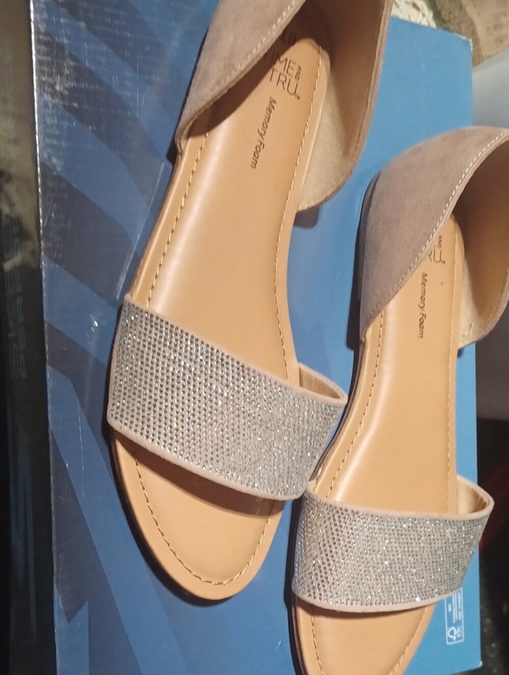 Time and Tru Silver Slide Sandals